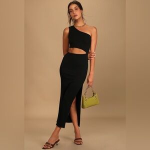 Lulu's Black Bodycon Dress with One Shoulder, Slit & Cut-Out Design (New W Tags)